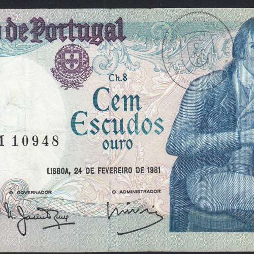 100 Escudos 1981 Bocage 24/02/1981, 100$00 Cem Escudos 24/02/1981 Chapa:8 Banco de Portugal, (C), Pick 178b