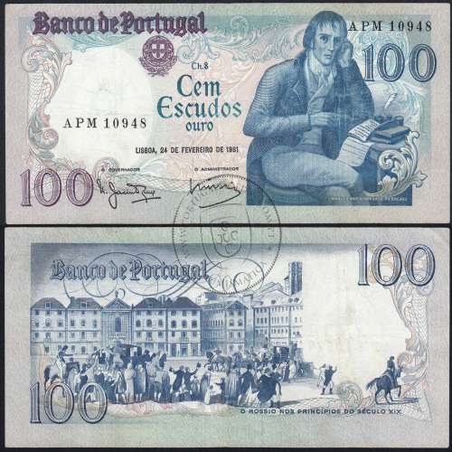 100 Escudos 1981 Bocage 24/02/1981, 100$00 Cem Escudos 24/02/1981 Chapa:8 Banco de Portugal, (C), Pick 178b