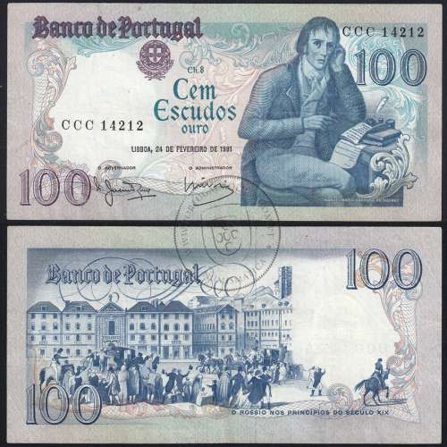 100 Escudos 1981 Bocage 24/02/1981, 100$00 Cem Escudos 24/02/1981 Chapa:8 Banco de Portugal, (C), Pick 178b