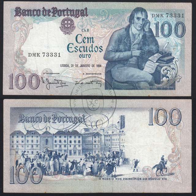 100 Escudos 1984 Bocage 31/01/1984, 100$00 Cem Escudos 31/01/1984 Chapa:8 Banco de Portugal, (C), Pick 178c