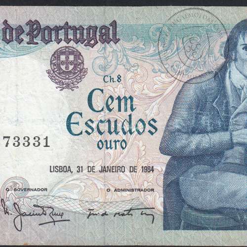 100 Escudos 1984 Bocage 31/01/1984, 100$00 Cem Escudos 31/01/1984 Chapa:8 Banco de Portugal, (C), Pick 178c