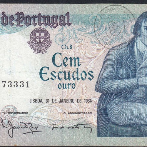 100 Escudos Bocage 31.01.1984, One Hundred Escudos 31 January 1984 Plate 8 - Bank of Portugal, (C), Pick 178c