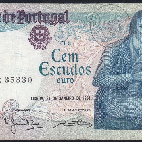 100 Escudos 1984 Bocage 31/01/1984, 100$00 Cem Escudos 31/01/1984 Chapa:8 Banco de Portugal, (C), Pick 178c
