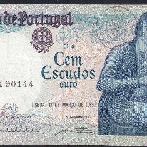 100 Escudos Bocage 12.03.1985, One Hundred Escudos 12 March 1985 Plate 8 - Bank of Portugal, (C), Pick 178d