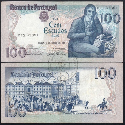 100 Escudos 1985 Bocage 12/03/1985, 100$00 Cem Escudos 12/03/1985 Chapa:8 Banco de Portugal, (C), Pick 178d