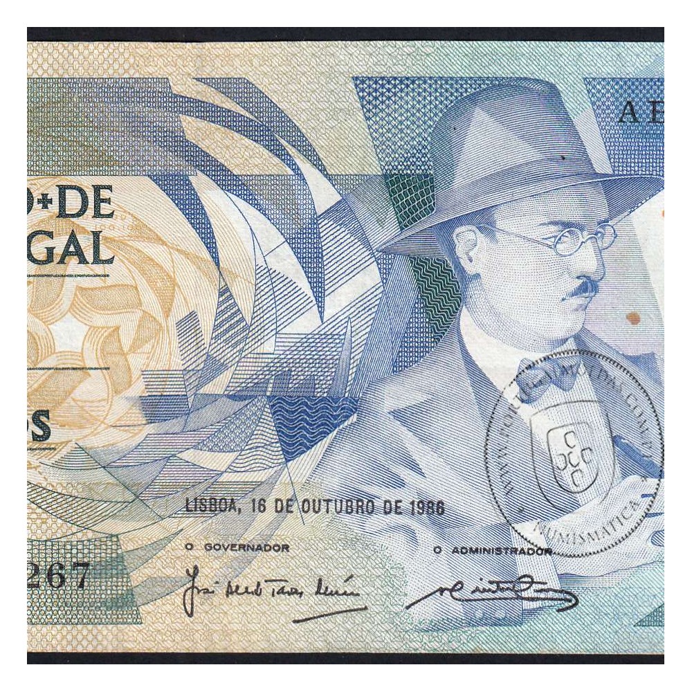 100 Escudos Fernando Pessoa 16.10.1986, One Hundred Escudos 16 october 1986 Plate 9 - Bank of Portugal, (QNC w/rust), Pick 179a
