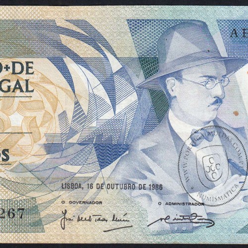 100 Escudos 1986 Fernando Pessoa 16/10/1986, 100$00 Cem Escudos Chapa:9 Banco de Portugal, (QNC c/ferrugem), Pick 179a