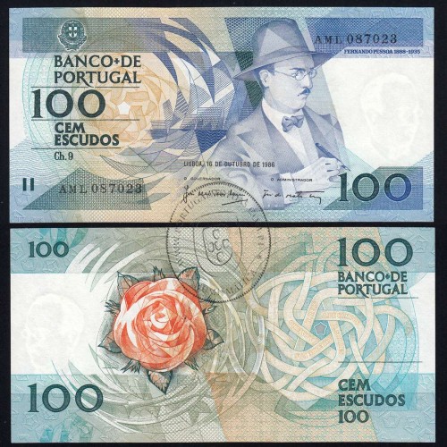 100 Escudos 1986 Fernando Pessoa 16/10/1986, 100$00 Cem Escudos 16/10/1986 Chapa:9 Banco de Portugal, (QNC), Pick 179a