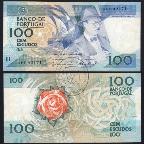100 Escudos 1986 Fernando Pessoa 16/10/1986, 100$00 Cem Escudos 16/10/1986 Chapa:9 Banco de Portugal, (QNC), Pick 179a