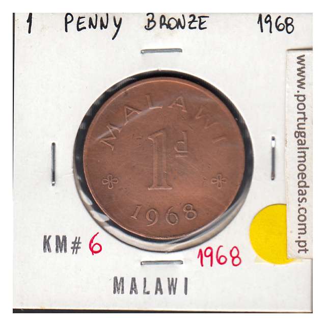 Malawi 1 Penny 1968 Bronze, (VF), World Coins Malawi KM 6