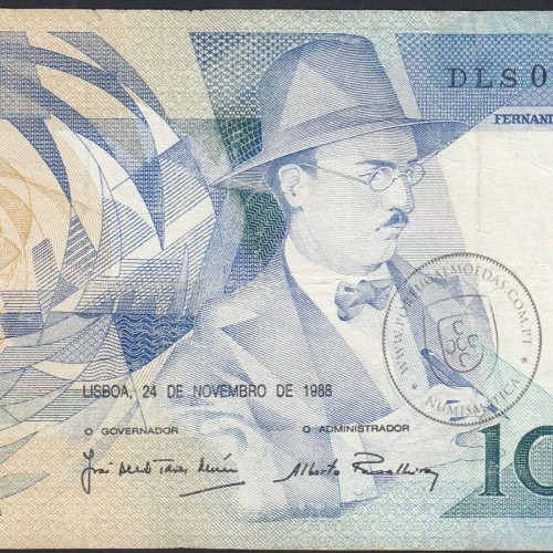 100 Escudos Fernando Pessoa 24.11.1988, One Hundred Escudos 24 November 1988 Plate 9 - Bank of Portugal, (C), Pick 179f