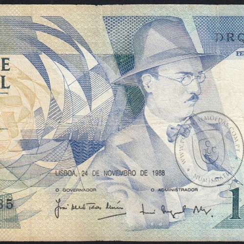 100 Escudos 1988 Fernando Pessoa 24/11/1988, 100$00 Cem Escudos 24/11/1988 Chapa:9 Banco de Portugal, (C), Pick 179f