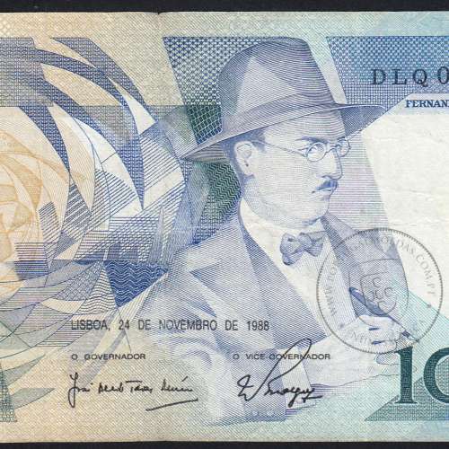100 Escudos 1988 Fernando Pessoa 24/11/1988, 100$00 Cem Escudos 24/11/1988 Chapa:9 Banco de Portugal, (C), Pick 179f