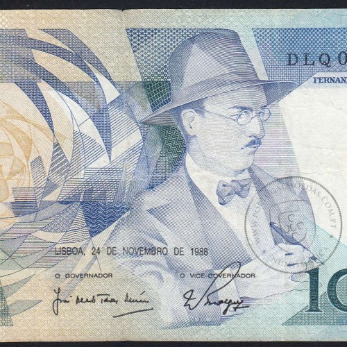 100 Escudos Fernando Pessoa 24.11.1988, One Hundred Escudos 24 November 1988 Plate 9 - Bank of Portugal, (C), Pick 179f