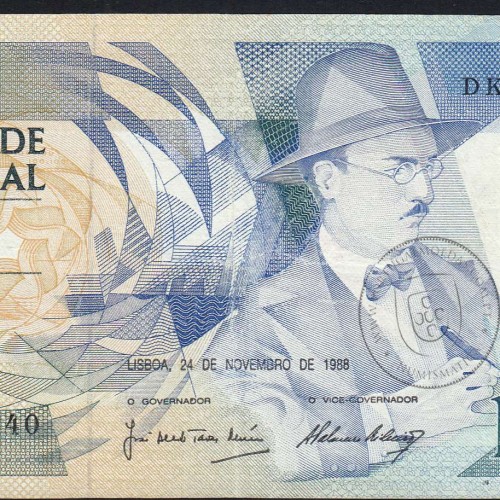 100 Escudos Fernando Pessoa 24.11.1988, One Hundred Escudos 24 November 1988 Plate 9 - Bank of Portugal, (C), Pick 179f