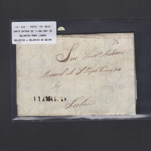 Carta Pré-Filatélica circulada de Celorico "SELORICO" para Lisboa datada de 11-08-1831
