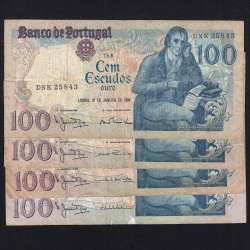 Lote 4 assinaturas 100 Escudos Bocage 31/01/1984, 100$00 Cem Escudos 31/01/1984 Chapa:8 Banco de Portugal, (MC), Pick 178c