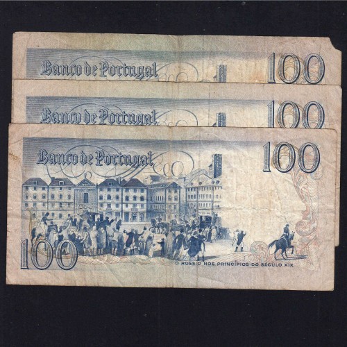 Lot 3 signatures 100 Escudos Bocage 01/31/1984, 100$00 One Hundred Escudos 01/31/1984 Plate:8 Banco de Portugal, (MC), Pick 178c