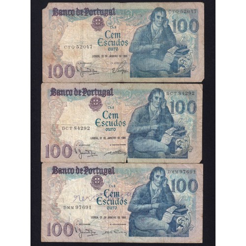 Lote 3 assinaturas 100 Escudos Bocage 31/01/1984, 100$00 Cem Escudos 31/01/1984 Chapa:8 Banco de Portugal, (MC), Pick 178c