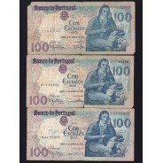 Lot 3 signatures 100 Escudos Bocage 01/31/1984, 100$00 One Hundred Escudos 01/31/1984 Plate:8 Banco de Portugal, (MC), Pick 178c
