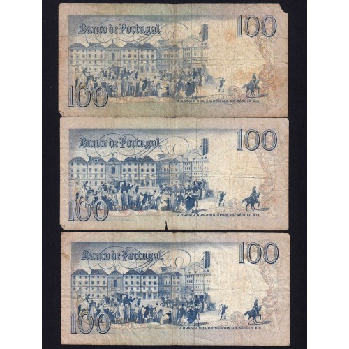 Lot 3 signatures 100 Escudos Bocage 01/31/1984, 100$00 One Hundred Escudos 01/31/1984 Plate:8 Banco de Portugal, (MC), Pick 178c