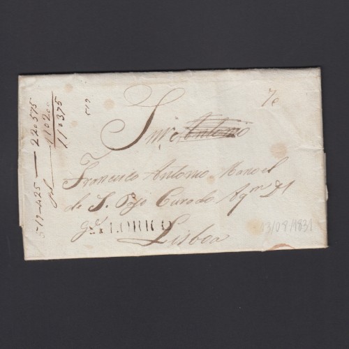 Carta Pré-Filatélica circulada de Celorico "SELORICO" para Lisboa datada de 13-08-1831