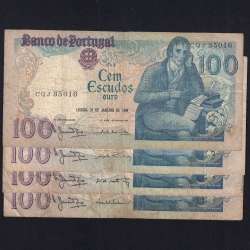 Lot 4 signatures 100 Escudos Bocage 01/31/1984, 100$00 One Hundred Escudos 01/31/1984 Plate:8 Banco de Portugal, (MC), Pick 178c