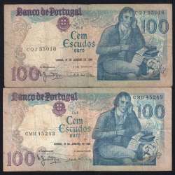 Lot 4 signatures 100 Escudos Bocage 01/31/1984, 100$00 One Hundred Escudos 01/31/1984 Plate:8 Banco de Portugal, (MC), Pick 178c