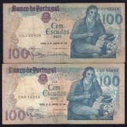 Lote 4 assinaturas 100 Escudos Bocage 31/01/1984, 100$00 Cem Escudos 31/01/1984 Chapa:8 Banco de Portugal, (MC), Pick 178c