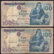 Lot 4 signatures 100 Escudos Bocage 01/31/1984, 100$00 One Hundred Escudos 01/31/1984 Plate:8 Banco de Portugal, (MC), Pick 178c