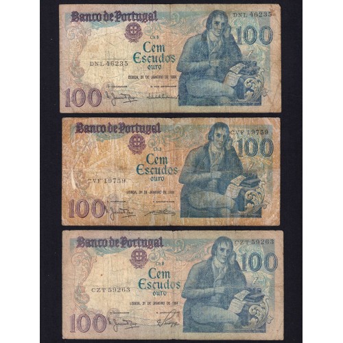 Lot 5 signatures 100 Escudos Bocage 01/31/1984, 100$00 One Hundred Escudos 01/31/1984 Plate:8 Banco de Portugal, (MC), Pick 178c