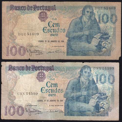 Lote 5 assinaturas 100 Escudos Bocage 31/01/1984, 100$00 Cem Escudos 31/01/1984 Chapa:8 Banco de Portugal, (MC), Pick 178c