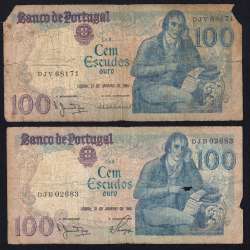 Lot 2 signatures 100 Escudos Bocage 01/31/1984, 100$00 One Hundred Escudos 01/31/1984 Plate:8 Banco de Portugal, (MC), Pick 178c