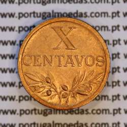 Portugal, bronze coin of 10 centavos 1942 Portuguese Republic, X centavos 1942 Bronze (XF/AU), World Coins Portugal KM 583