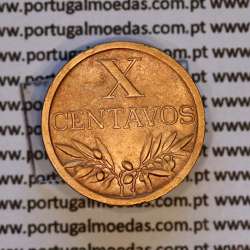 Portugal, bronze coin of 10 centavos 1942 Portuguese Republic, X centavos 1942 Bronze (VF+/XF), World Coins Portugal KM 583