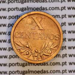 Portugal, bronze coin of 10 centavos 1942 Portuguese Republic, X centavos 1942 Bronze (VF+/XF), World Coins Portugal KM 583