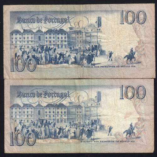 Lot 2 signatures 100 Escudos Bocage 03/12/1985, 100$00 One Hundred Escudos 03/12/1985 Plate:8 Banco de Portugal, (MC), Pick 178d