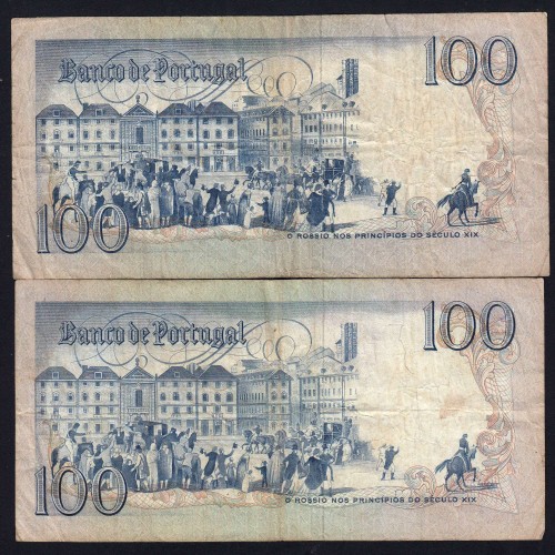 Lote 2 assinaturas 100 Escudos Bocage 12/03/1985, 100$00 Cem Escudos 12/03/1985 Chapa:8 Banco de Portugal, (MC), Pick 178d