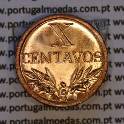 Portugal, bronze coin of 10 centavos 1943 Portuguese Republic, X centavos 1943 Bronze (UNC), World Coins Portugal KM 583