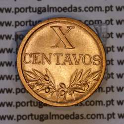Portugal, bronze coin of 10 centavos 1943 Portuguese Republic, X centavos 1943 Bronze (UNC), World Coins Portugal KM 583