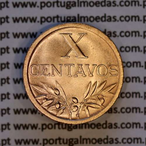 Portugal, bronze coin of 10 centavos 1943 Portuguese Republic, X centavos 1943 Bronze (XF/AU), World Coins Portugal KM 583