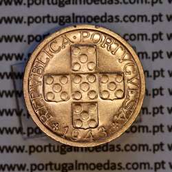 Portugal, bronze coin of 10 centavos 1943 Portuguese Republic, X centavos 1943 Bronze (XF/AU), World Coins Portugal KM 583