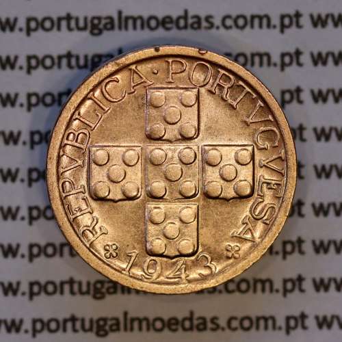 Portugal, bronze coin of 10 centavos 1943 Portuguese Republic, X centavos 1943 Bronze (XF/AU), World Coins Portugal KM 583