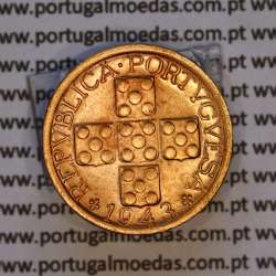 Portugal, bronze coin of 10 centavos 1943 Portuguese Republic, X centavos 1943 Bronze (XF/AU), World Coins Portugal KM 583
