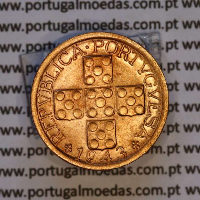 Portugal, bronze coin of 10 centavos 1943 Portuguese Republic, X centavos 1943 Bronze (XF/AU), World Coins Portugal KM 583