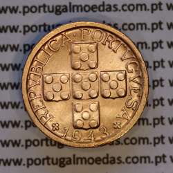 Portugal, bronze coin of 10 centavos 1943 Portuguese Republic, X centavos 1943 Bronze (XF/AU), World Coins Portugal KM 583