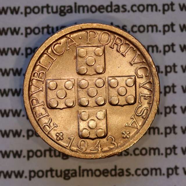 Portugal, bronze coin of 10 centavos 1943 Portuguese Republic, X centavos 1943 Bronze (XF/AU), World Coins Portugal KM 583