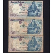 Lot 3 signatures 100 Escudos Bocage 03/12/1985, 100$00 One Hundred Escudos 03/12/1985 Plate:8 Banco de Portugal, (MC), Pick 178d