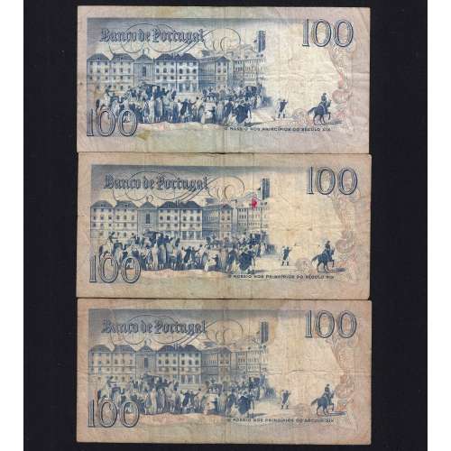 Lote 3 assinaturas 100 Escudos Bocage 12/03/1985, 100$00 Cem Escudos 12/03/1985 Chapa:8 Banco de Portugal, (MC), Pick 178d