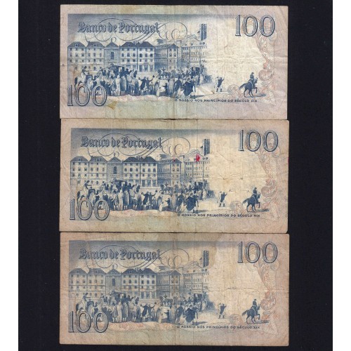 Lot 3 signatures 100 Escudos Bocage 03/12/1985, 100$00 One Hundred Escudos 03/12/1985 Plate:8 Banco de Portugal, (MC), Pick 178d